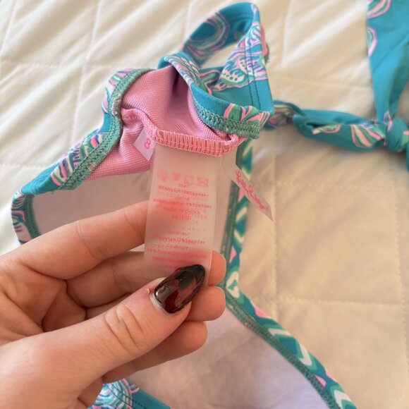 Lilly Pulitzer Womens Size 8 Roby Bikini Top WATER YA WAITING FOR Blue Pink Pool - Picture 8 of 8